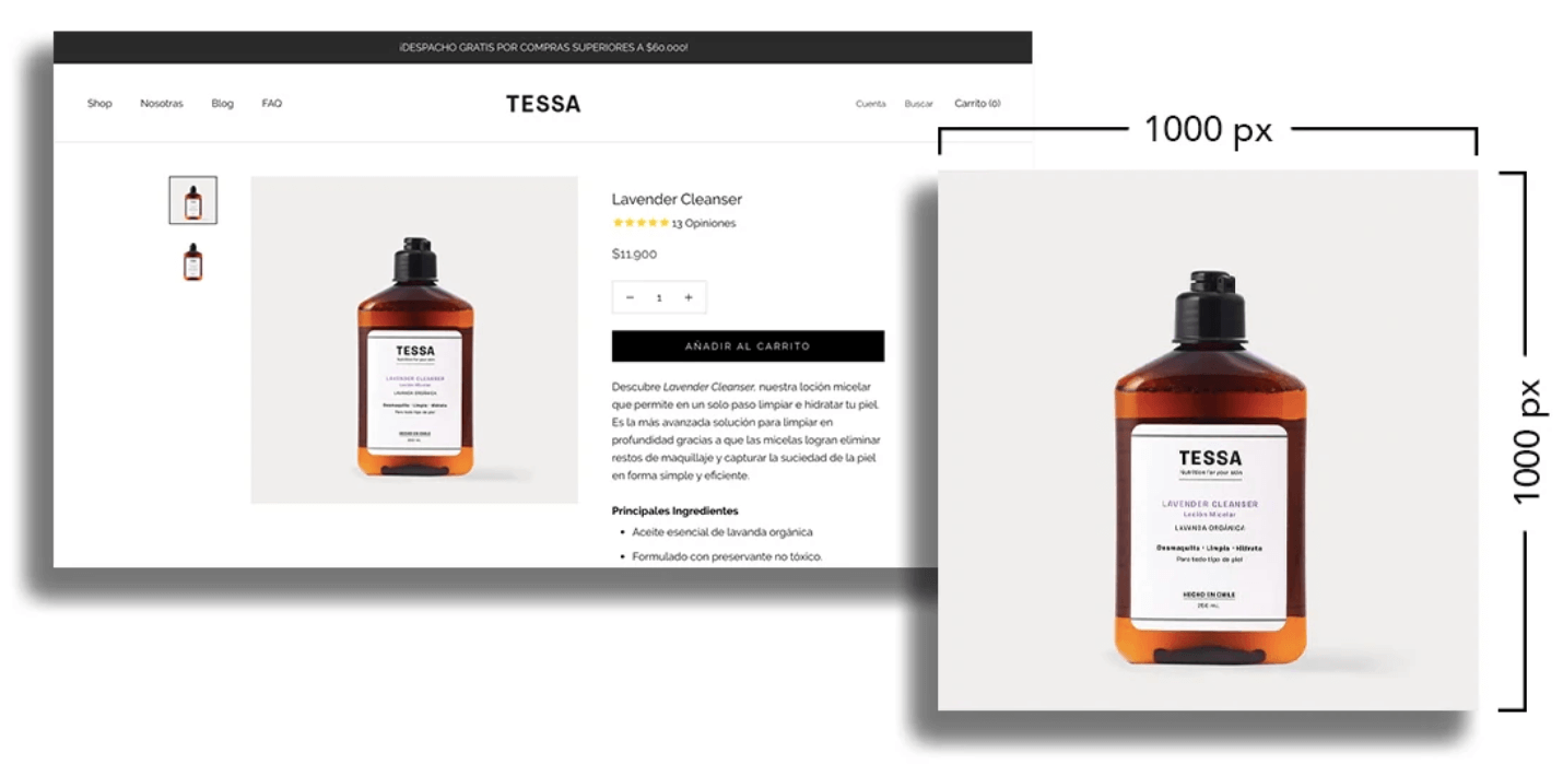 tamaño de foto de producto para la web 2022